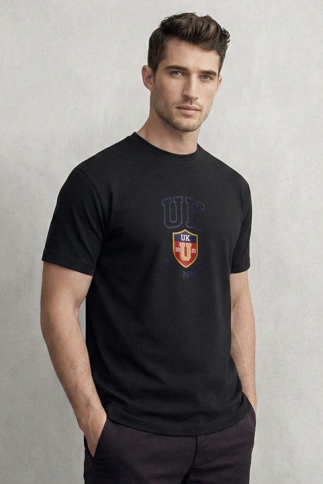 UK Varsity, Ανδρική Μπλούζα T-Shirt σε Μαύρο Χρώμα