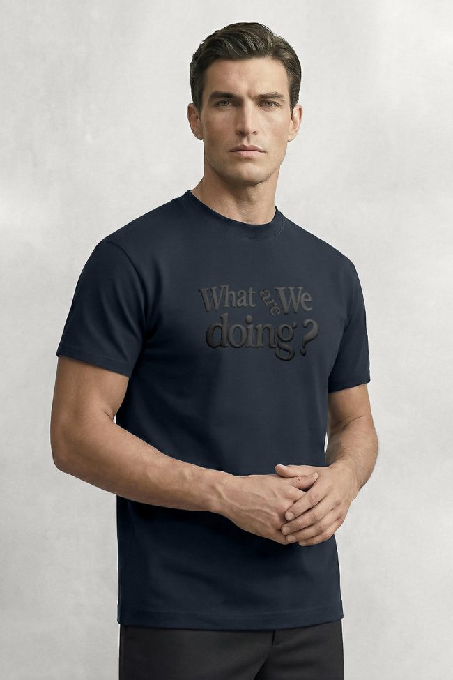 What Are We Doing, Heavy Cotton T-Shirt σε Μπλε Χρώμα