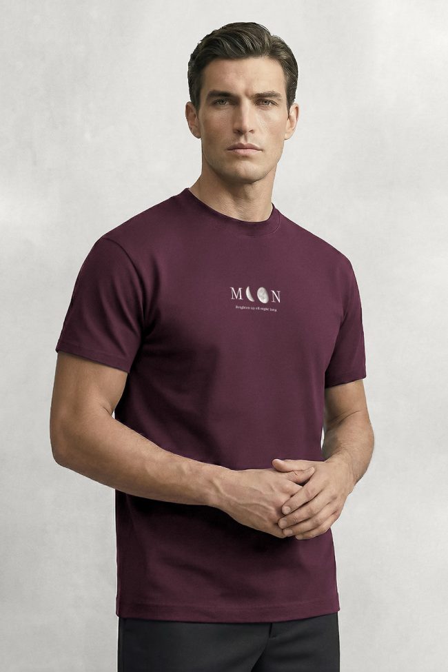 Moon Phase, Heavy Cotton T-Shirt σε Μπορντώ Χρώμα