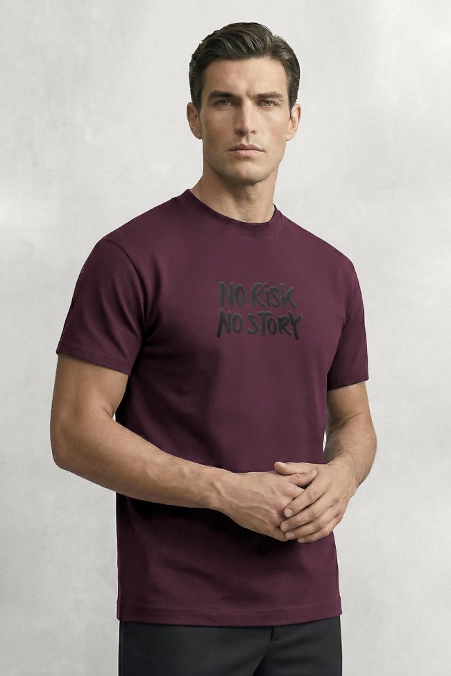 No Risk No Story Bold, Heavy Cotton T-Shirt σε Μπορντώ Χρώμα