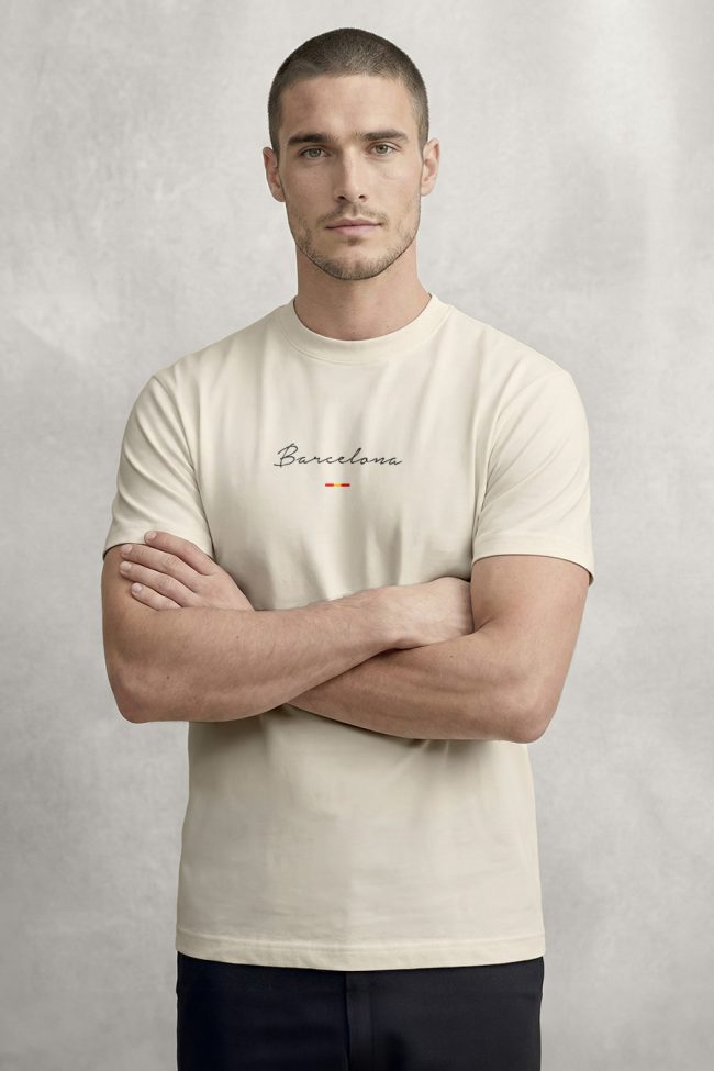 Barcelona, Heavy Cotton T-Shirt σε Εκρού Χρώμα