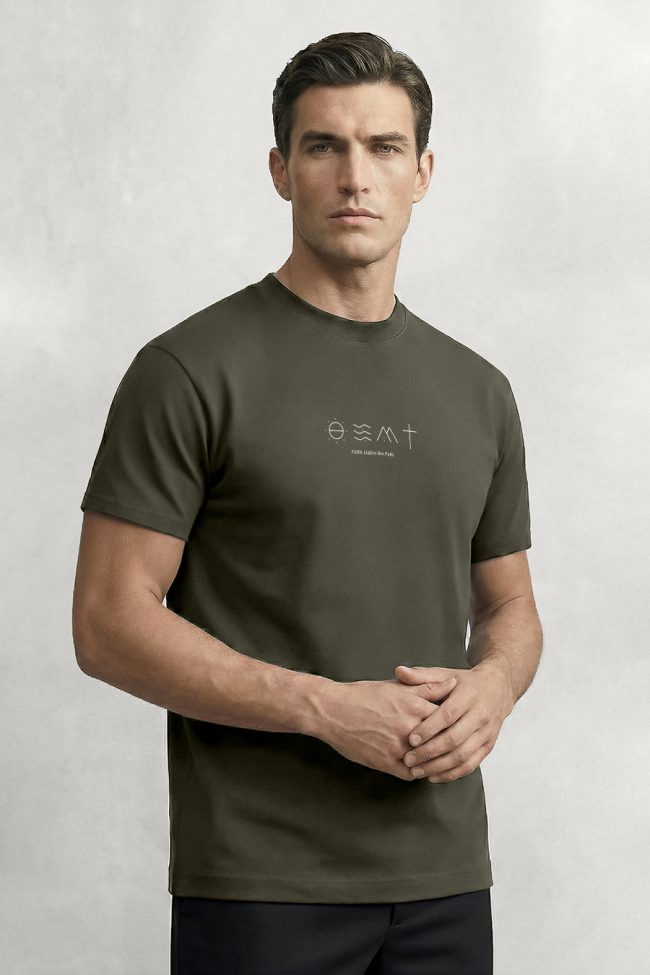 Path of Faith, Heavy Cotton T-Shirt σε Χακί Χρώμα