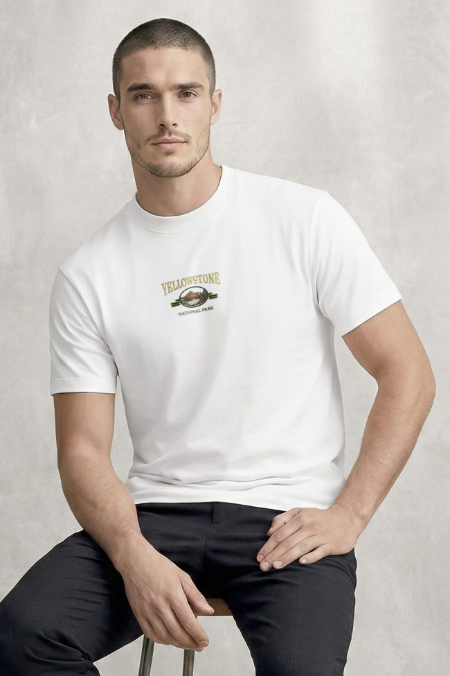 Yellowstone Park, T-Shirt Μπλούζα με Σχέδιο σε Λευκό Χρώμα