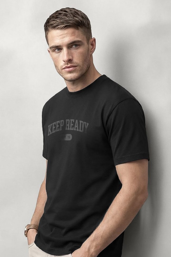 Keep Ready, T-Shirt Μπλούζα με Σχέδιο σε Μαύρο Χρώμα