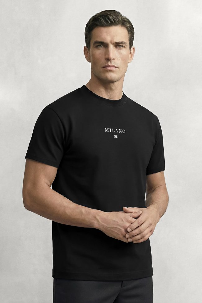 Milano White, T-Shirt Μπλούζα με Σχέδιο σε Μαύρο Χρώμα