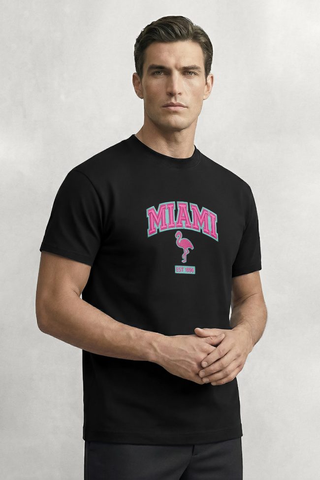 Miami Pink, Μπλούζα T-Shirt σε Μαύρο Χρώμα