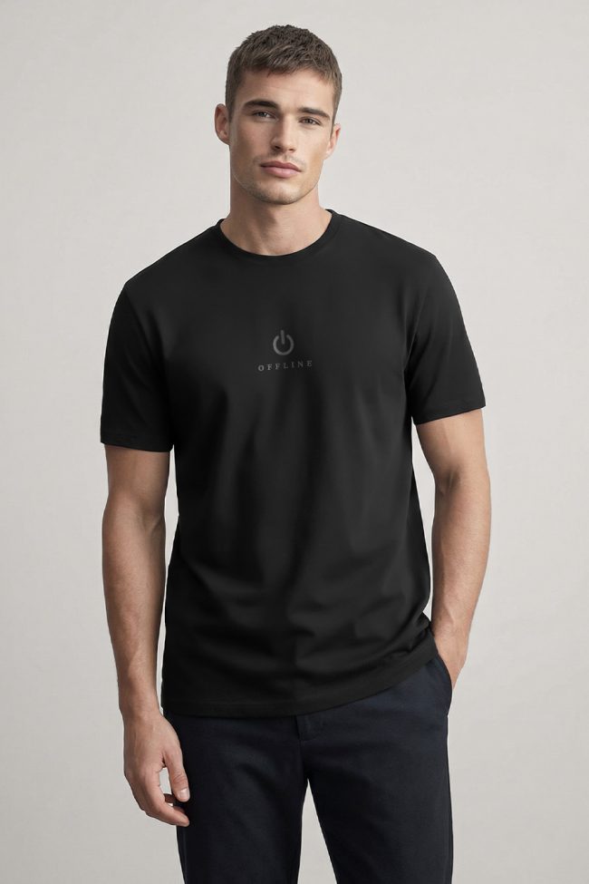 Offline, T-Shirt Μπλούζα με Σχέδιο σε Μαύρο Χρώμα