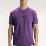 Milano Stripe Bold, T-Shirt Μπλούζα με Σχέδιο σε Μωβ Χρώμα