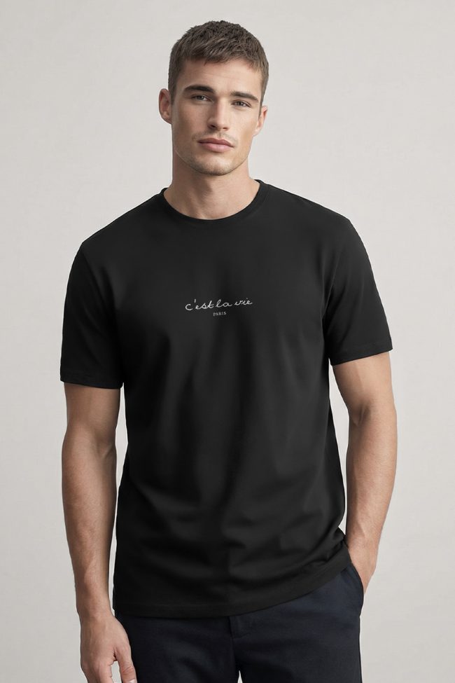 CEst La Vie Calligraphy White, Μπλούζα T-Shirt σε Μαύρο Χρώμα