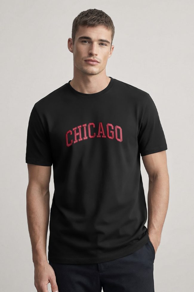 Chicago Red, Ανδρική Μπλούζα T-Shirt σε Μαύρο Χρώμα