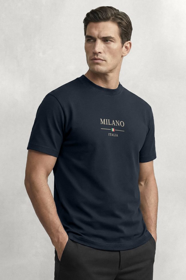 Milano Italia Flag , T-Shirt Μπλούζα με Σχέδιο σε Μπλε Χρώμα