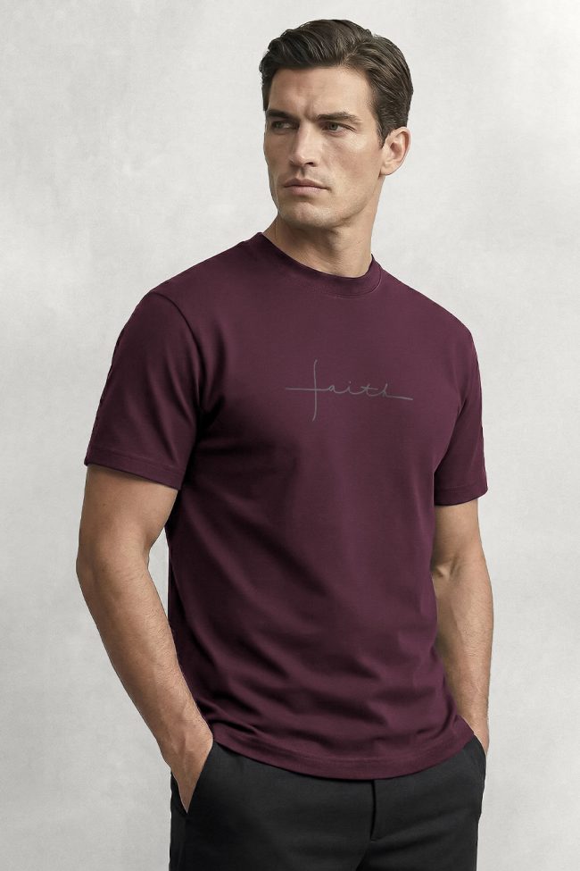 Faith Line, Ανδρική Μπλούζα T-Shirt σε Μπορντώ Χρώμα
