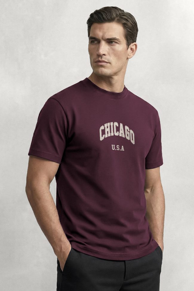 Chicago State, T-Shirt Μπλούζα με Σχέδιο σε Μπορντώ Χρώμα