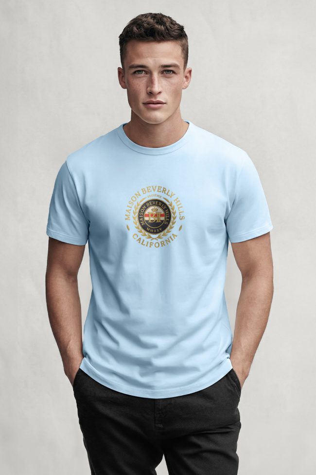 Maison Beverly Hills, Casual Μπλούζα T-Shirt σε Γαλάζιο Χρώμα
