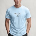 Milano Italia Flag , T-Shirt Μπλούζα με Σχέδιο σε Γαλάζιο Χρώμα