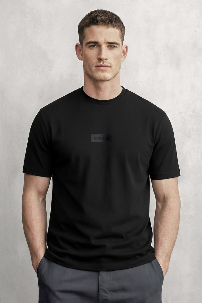 Mont Blanc All Black, Heavy Cotton T-Shirt σε Μαύρο Χρώμα
