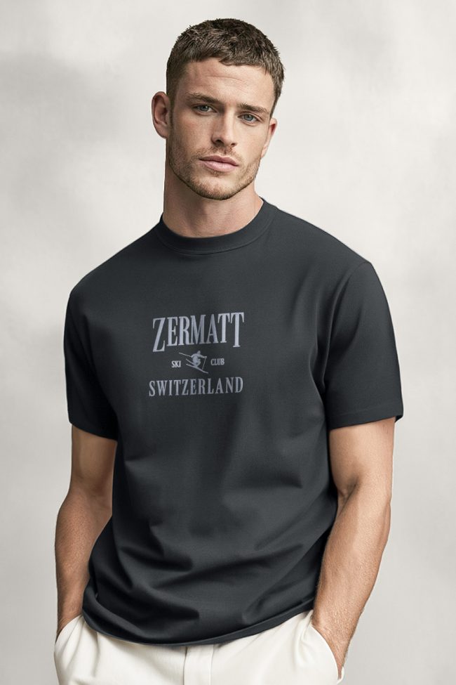Zermatt Switzerland, T-Shirt Μπλούζα με Σχέδιο σε Iron Grey Χρώμα