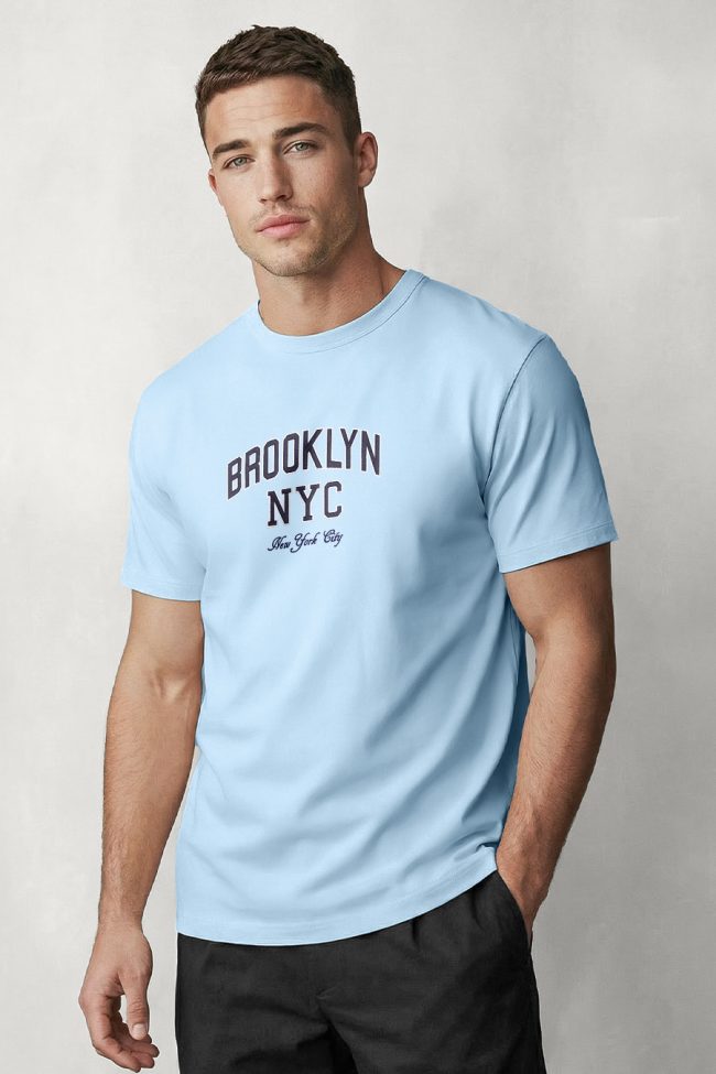 Brooklyn District, T-Shirt Μπλούζα με Σχέδιο σε Γαλάζιο Χρώμα