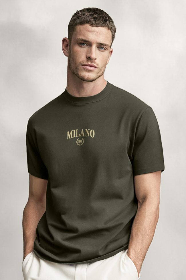 Milano Gold, T-Shirt Μπλούζα με Σχέδιο σε Χακί Χρώμα