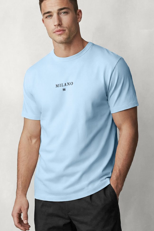 Milano White, T-Shirt Μπλούζα με Σχέδιο σε Γαλάζιο Χρώμα