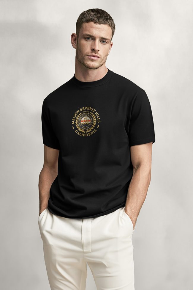 Maison Beverly Hills, Casual Μπλούζα T-Shirt σε Μαύρο Χρώμα