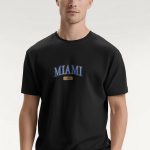 Miami Florida, T-Shirt Μπλούζα με Σχέδιο σε Μαύρο Χρώμα