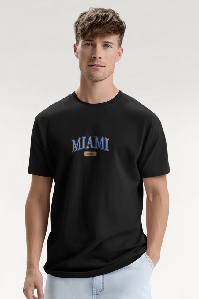 Miami Florida, T-Shirt Μπλούζα με Σχέδιο σε Μαύρο Χρώμα