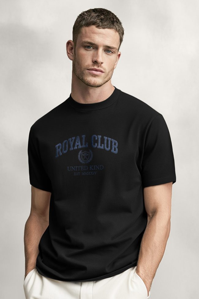 Royal Club Blue, Heavy Cotton T-Shirt σε Μαύρο Χρώμα