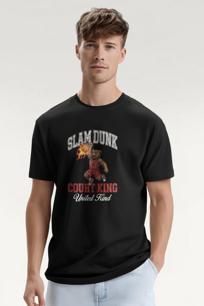 Slam Dunk Bear, Casual Μπλούζα T-Shirt σε Μαύρο Χρώμα