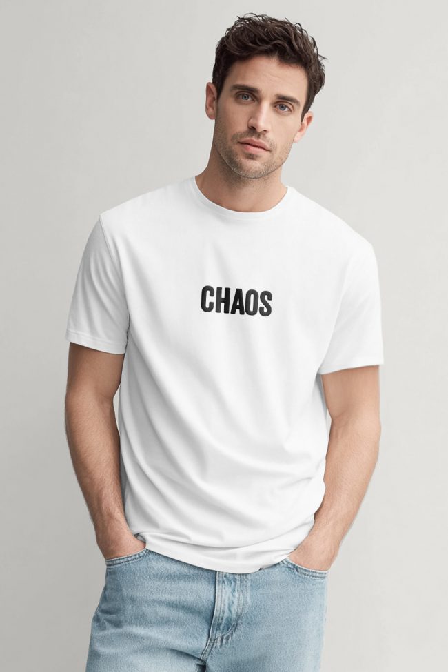 Chaos Blackout, Heavy Cotton T-Shirt σε Λευκό Χρώμα