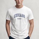 Chicago Navy, T-Shirt Μπλούζα με Σχέδιο σε Λευκό Χρώμα