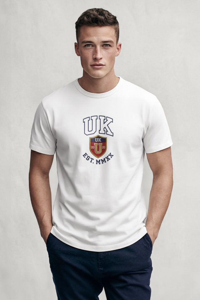 UK Varsity, Ανδρική Μπλούζα T-Shirt σε Λευκό Χρώμα
