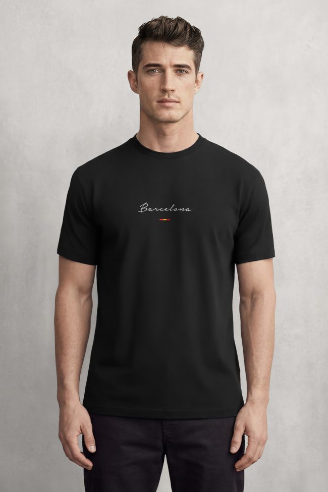 Barcelona, Heavy Cotton T-Shirt σε Μαύρο Χρώμα