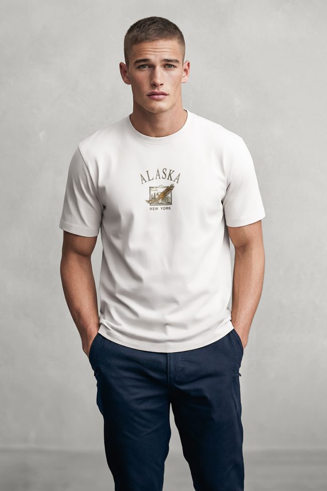 Alaska Eagle, T-Shirt Μπλούζα με Σχέδιο σε Λευκό Χρώμα