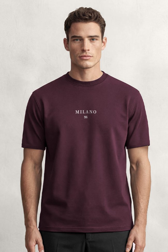 Milano White, T-Shirt Μπλούζα με Σχέδιο σε Μπορντώ Χρώμα