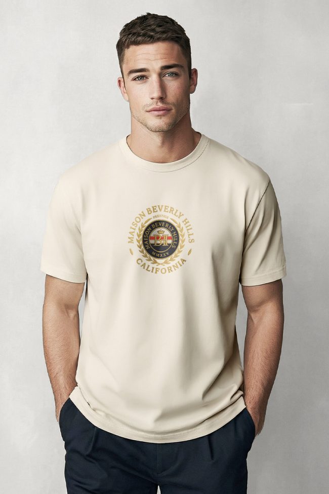 Maison Beverly Hills, Casual Μπλούζα T-Shirt σε Εκρού Χρώμα