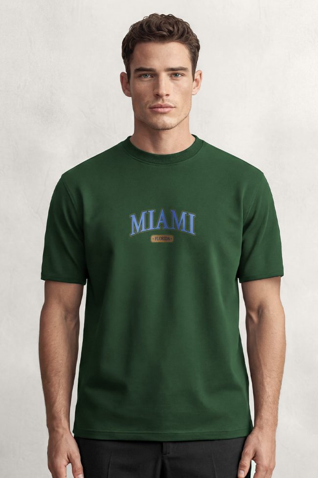 Miami Florida, T-Shirt Μπλούζα με Σχέδιο σε Πράσινο Χρώμα