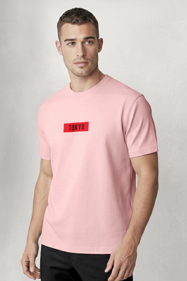 Tokyo Red Stripe, Heavy Cotton T-Shirt σε Ροζ Χρώμα