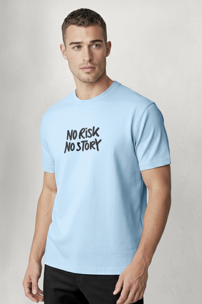 No Risk No Story Bold, Heavy Cotton T-Shirt σε Γαλάζιο Χρώμα