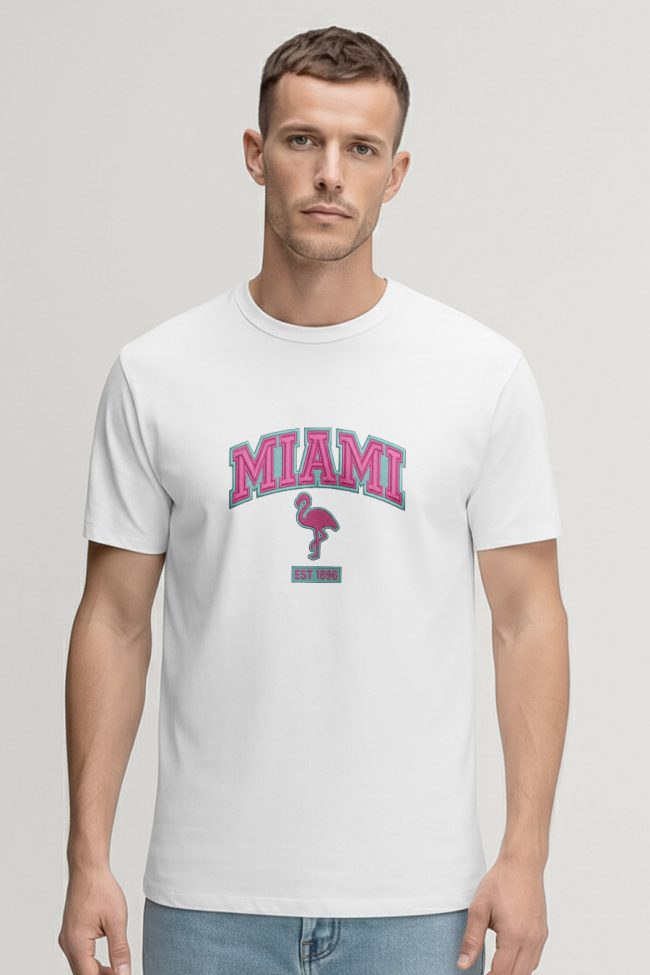 Miami Pink, Μπλούζα T-Shirt σε Λευκό Χρώμα