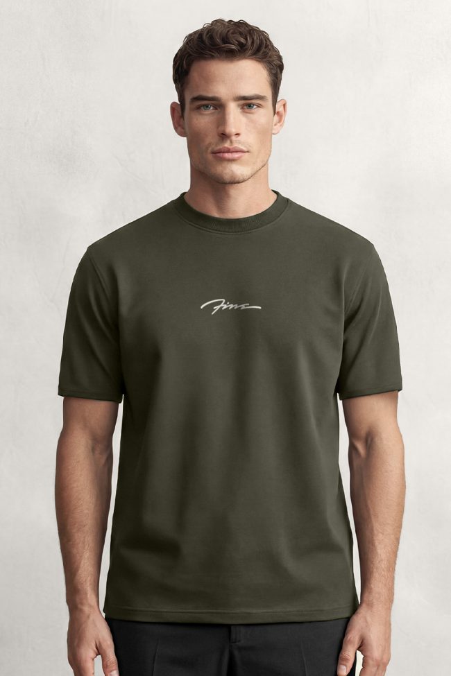 Fine, Heavy Cotton T-Shirt σε Χακί Χρώμα