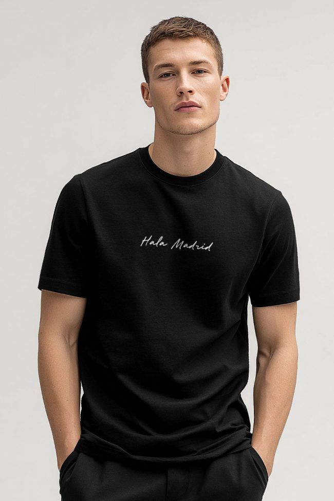 Hola Madrid, Heavy Cotton T-Shirt σε Μαύρο Χρώμα