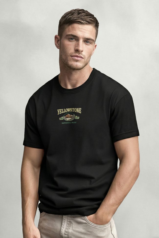 Yellowstone Park, T-Shirt Μπλούζα με Σχέδιο σε Μαύρο Χρώμα