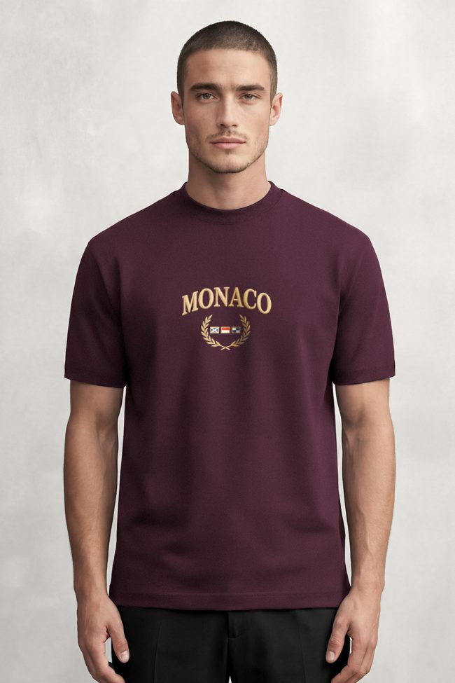 Monaco Royal, T-Shirt Μπλούζα με Σχέδιο σε Μπορντώ Χρώμα