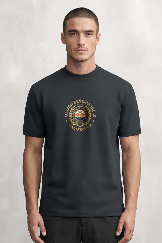 Maison Beverly Hills, Casual Μπλούζα T-Shirt σε Iron Grey Χρώμα
