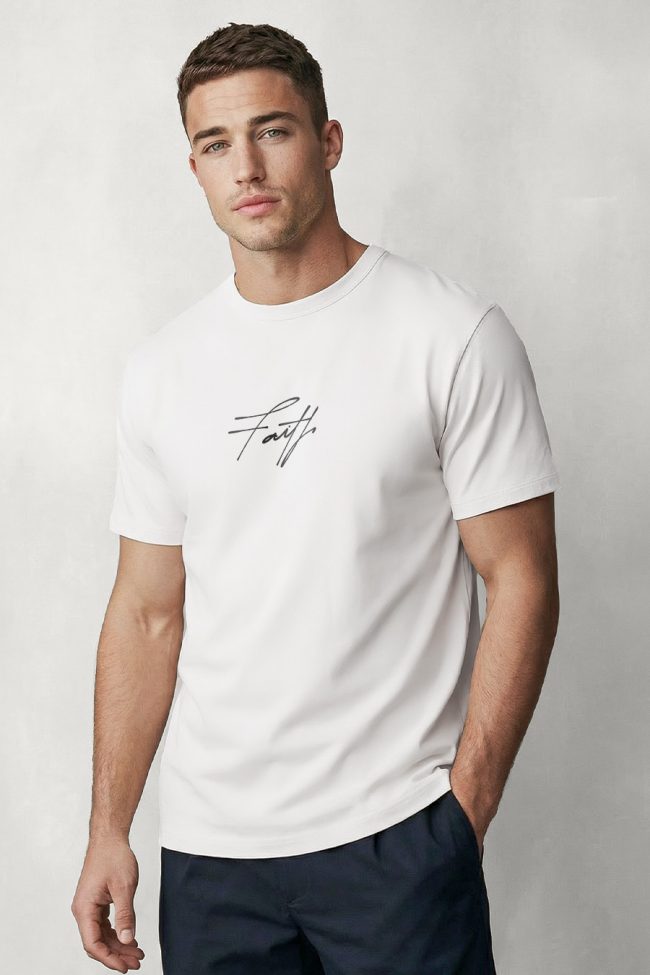 Silent Faith, Heavy Cotton T-Shirt σε Λευκό Χρώμα