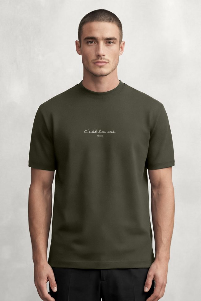 CEst La Vie Calligraphy White, Μπλούζα T-Shirt σε Χακί Χρώμα