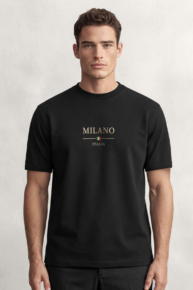 Milano Italia Flag , T-Shirt Μπλούζα με Σχέδιο σε Μαύρο Χρώμα