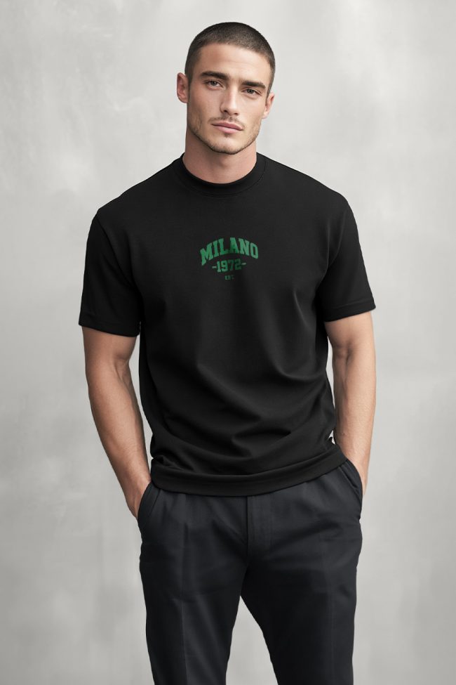 Milano 1972, T-Shirt Μπλούζα με Σχέδιο σε Μαύρο Χρώμα