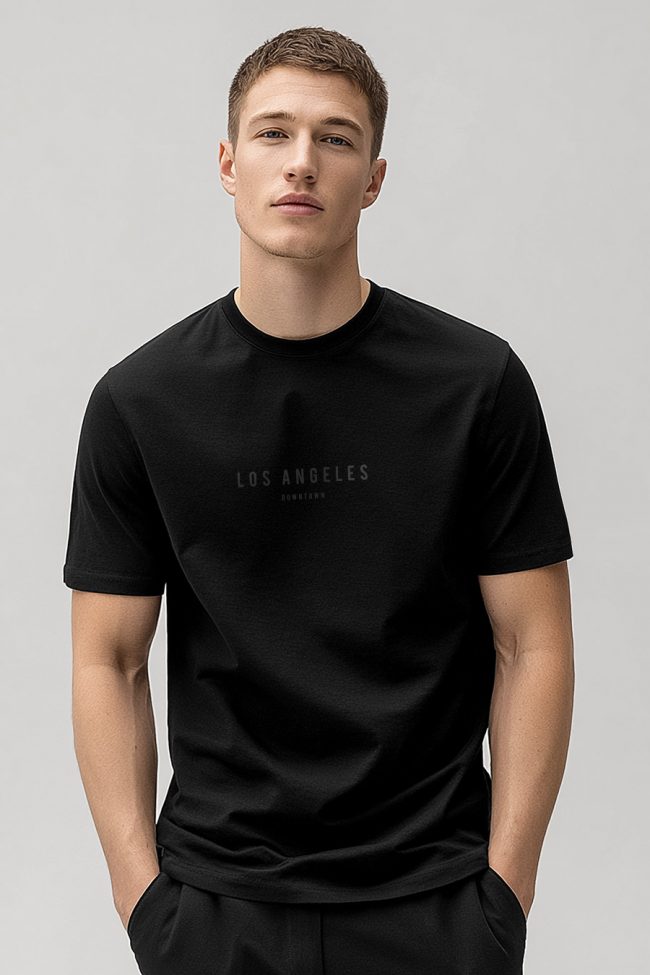 Los Angeles Black, Heavy Cotton T-Shirt σε Μαύρο Χρώμα